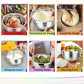 TeamFar Mixing Bowls, Stainless Steel Mixing Bowls with Lids, Nesting Salad Bowls with Air-tight Lids & Non-slip Bottom, Dishwasher Safe & Stackable, Set of 6-4.6/2.6/2 / 1.5/1 / 0.7 Qt