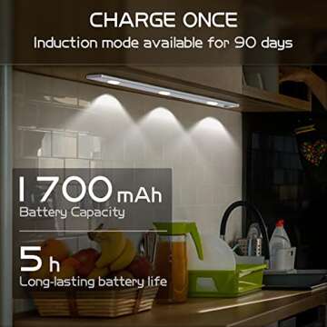 TYRERFAT Motion Sensor Under Cabinet Lights Dimmable Closet Lights Rechargeable Magnetic Light Kitchen Night Lights for Wardrobe Cabinet Cupboard 2 Pack