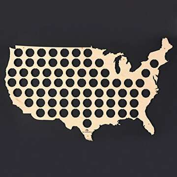 BeerCapMapShop Greeting Card - Holder for 70 Bottle Caps, USA Map, Birch Wood, 22.8X14.1 inches, Ideal Gift for Beer Lovers, Father's Day, Christmas