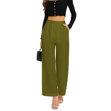 FUNYYZO Women Wide Leg High Waisted Business Trousers