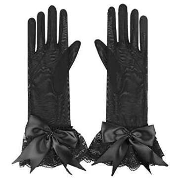 Elegant Floral Voile Lace Short Gloves for Women with Bowknots