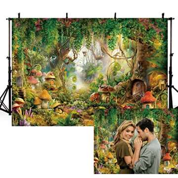 10x8FT Spring Magic Forest Backdrop Large Size Jungle Tree Vine Mushroom Wonderland Decoration Misty...