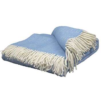 Prince of Scots Highland Tweeds Herringbone 100% Pure New Wool Throw (Sky Blue)