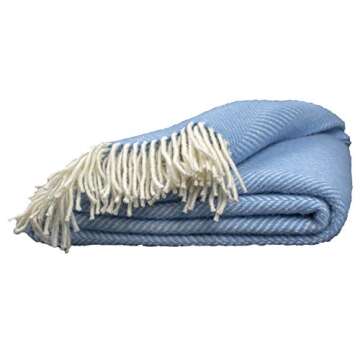 Prince of Scots Highland Tweeds Herringbone 100% Pure New Wool Throw (Sky Blue)