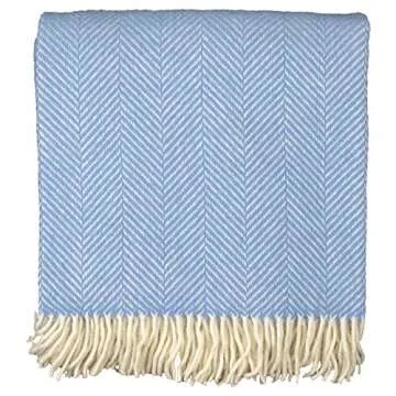 Prince of Scots Highland Tweeds Herringbone 100% Pure New Wool Throw (Sky Blue)