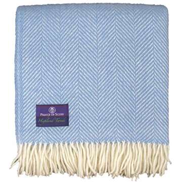 Prince of Scots Highland Tweeds Herringbone 100% Pure New Wool Throw (Sky Blue)