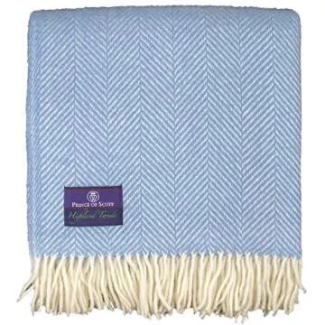 Prince of Scots Highland Tweeds Herringbone 100% Pure New Wool Throw (Sky Blue)
