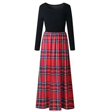 Stylish MEROKEETY Women's Long Sleeve Tartan Maxi Dress