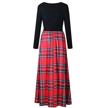 Stylish MEROKEETY Women's Long Sleeve Tartan Maxi Dress