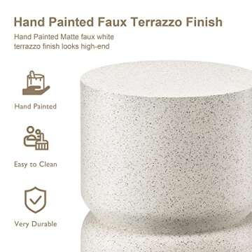 Giltzhome Antique Decorative Garden Stool, 17.25" H Heavy Duty Faux Terrazzo Accent Table, Side Table, Plant Stand for Garden Patio Lawn Home Indoor Outdoor, White