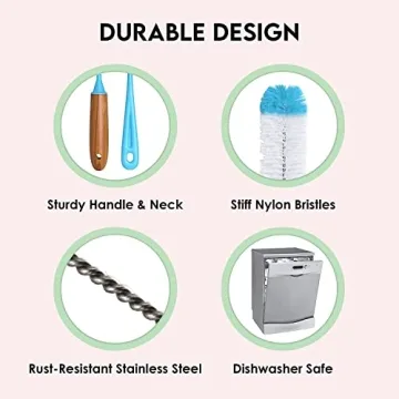 Turbo Microfiber Bottle Brush Cleaner Pack - Set of 5 Bottle Brushes for Cleaning Baby Bottles, Water Bottles, Tumblers, Wine Decanters, Flask, Bong, Vase Cleaner - One Straw Cleaner Brush