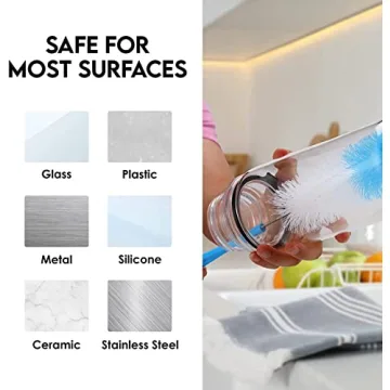 Turbo Microfiber Bottle Brush Cleaner Pack - Set of 5 Bottle Brushes for Cleaning Baby Bottles, Water Bottles, Tumblers, Wine Decanters, Flask, Bong, Vase Cleaner - One Straw Cleaner Brush