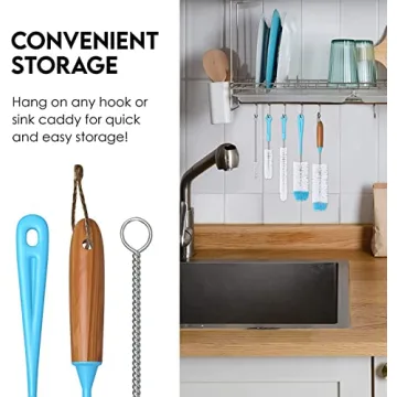 Turbo Microfiber Bottle Brush Cleaner Pack - Set of 5 Bottle Brushes for Cleaning Baby Bottles, Water Bottles, Tumblers, Wine Decanters, Flask, Bong, Vase Cleaner - One Straw Cleaner Brush