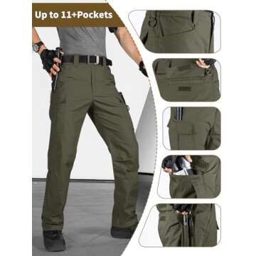 FREE SOLDIER Men's Water Resistant Pants Relaxed Fit Tactical Cargo Work Pants with Multi Pocket
