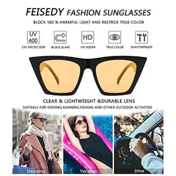 FEISEDY Vintage Cat Eye Sunglasses with UV400 Protection