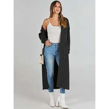 Cozy Caracilia Women's Long Cable Knit Cardigan Sweater
