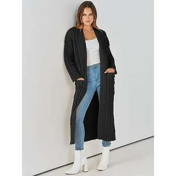 Cozy Caracilia Women's Long Cable Knit Cardigan Sweater