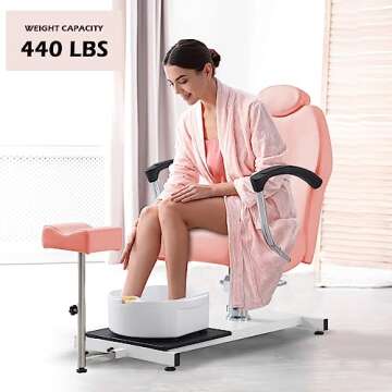 OKAKOPA Pedicure Station Chair W/Footrest and Foot Basin, 360 Swivel Reclining Pedicure Chair w/Hydr...