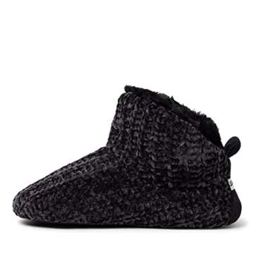 Dearfoams Women's Chenille Bootie Slipper, Black, Large