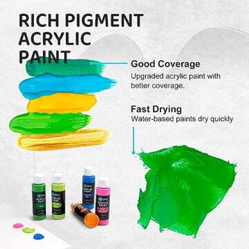 Acrylic Paint Set, Art Paints (2fl Oz60ml ) Crafts Acrylic Paint For Kids And Adults with 5 Brushes,...