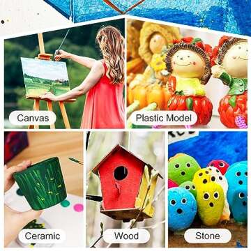 Acrylic Paint Set, Art Paints (2fl Oz60ml ) Crafts Acrylic Paint For Kids And Adults with 5 Brushes, Non Toxic Metallic Acrylic Paints for Wood Canvas Crafts Stone Ceramic Model Painting and