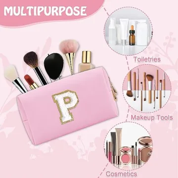 Personalized Pink Makeup Bag with Initial for Women