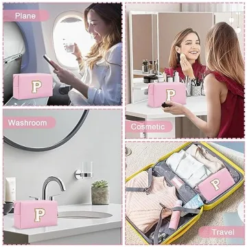 Personalized Pink Makeup Bag with Initial for Women