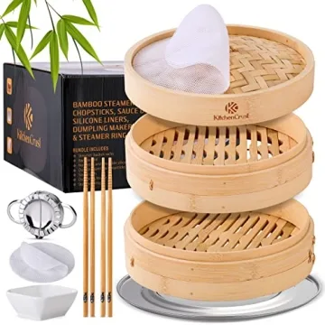 KITCHENCRUST Bamboo Steamer Basket - 2 Tier Excellence for a Healthier Kitchen Experience