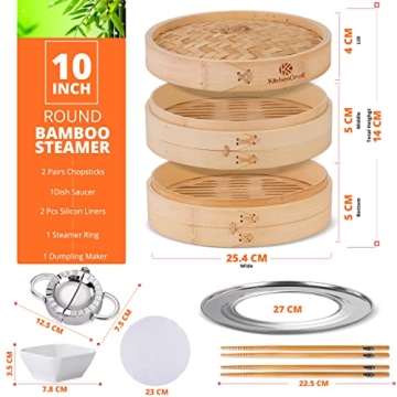 KITCHENCRUST 2-Tier Bamboo Steamer - Healthier Asian Cuisine Made Easy
