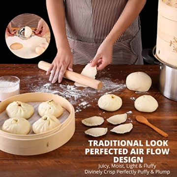 KITCHENCRUST 2-Tier Bamboo Steamer - Healthier Asian Cuisine Made Easy