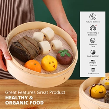 KITCHENCRUST 2-Tier Bamboo Steamer - Healthier Asian Cuisine Made Easy