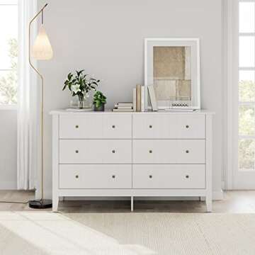 FOTOSOK White Dresser, Chest of Drawers, Modern 6 Drawer Double Dresser with Deep Drawers, Nursery D...