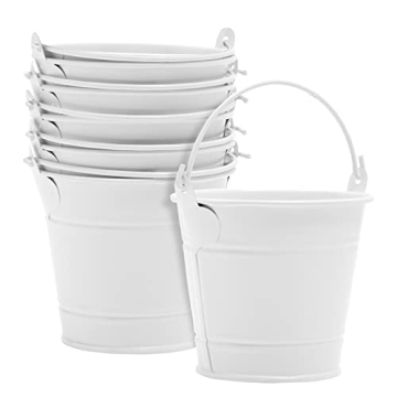 Juvale 6 Pack White Mini Galvanized Buckets with Handles for Party Favors, Wedding Decorations, East...