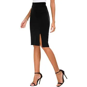 EXCHIC Women's Pencil Skirt Bodycon Business Skirt Side Slit Hem (S, Black)