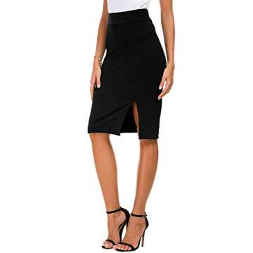 EXCHIC Women's Pencil Skirt Bodycon Business Skirt Side Slit Hem (S, Black)