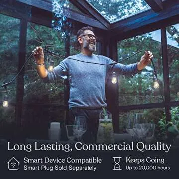 Brightech Ambience Pro - Waterproof LED Outdoor String Lights - 7 Hanging, Dimmable 2W Vintage Edison Bulbs - 24 Ft Commercial Grade Patio Lights Create Cafe Ambience in Your Backyard