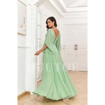 HUUTOE Women's Bridesmaid Dresses 2025 Burgundy Long with Batwing Sleeves V Neck Empire Waist A-Line Flowly Chiffon Formal Wedding Party Gowns with Slit L US10