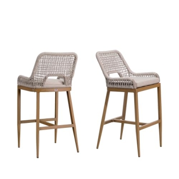 PURPLE LEAF Outdoor Counter Height Bar Stool Chair Set of 2 Modern Patio Metal Stools with Backrest ...