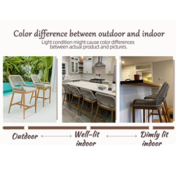 PURPLE LEAF Outdoor Counter Height Bar Stool Chair Set of 2 Modern Patio Metal Stools with Backrest and Arm, Cushions Included