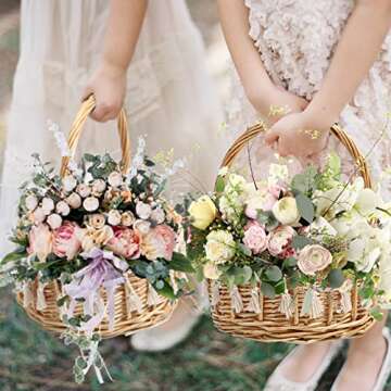DOITOOL Woven Storage Basket with Handles Easter Basket Wedding Flower Girl Baskets Wicker Laundry Basket Rustic Decorative Flower Basket S