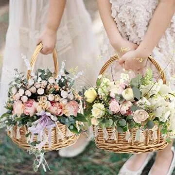 DOITOOL Woven Storage Basket with Handles Easter Basket Wedding Flower Girl Baskets Wicker Laundry Basket Rustic Decorative Flower Basket S