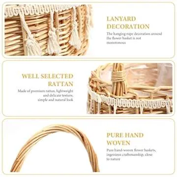 DOITOOL Woven Storage Basket with Handles Easter Basket Wedding Flower Girl Baskets Wicker Laundry Basket Rustic Decorative Flower Basket S