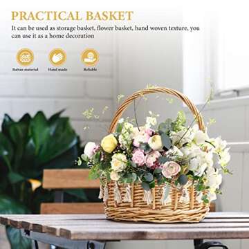 DOITOOL Woven Storage Basket with Handles Easter Basket Wedding Flower Girl Baskets Wicker Laundry Basket Rustic Decorative Flower Basket S