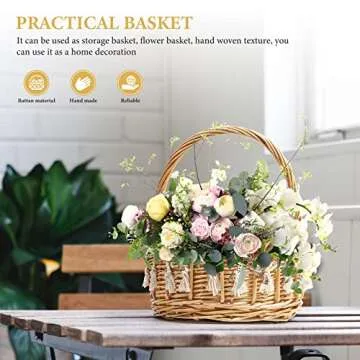 DOITOOL Woven Storage Basket with Handles Easter Basket Wedding Flower Girl Baskets Wicker Laundry Basket Rustic Decorative Flower Basket S