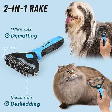 Docrok Pet Grooming Combo - Blue Deshedding Brush with Metal Comb for Detangling and Dematting Long,...