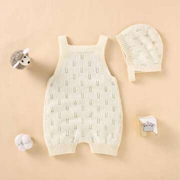 LAWKUL Baby Knit Romper Sleeveless with Hat 100% Cotton Jumpsuit Newborn Overall Bodysuit One Piece Outfit 2pcs White 0-6M
