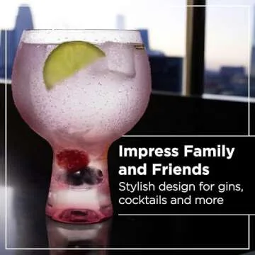 Wrenbury Gin and Tonic Glasses Copa De Balon Set of 2 Hand Painted 19oz - Spanish Mouthblown Balloon Glass with Heavy Base and Large Capacity - Cocktail Gifts for Gin Lovers - Optic Pink Blush