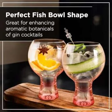 Wrenbury Gin and Tonic Glasses Copa De Balon Set of 2 Hand Painted 19oz - Spanish Mouthblown Balloon Glass with Heavy Base and Large Capacity - Cocktail Gifts for Gin Lovers - Optic Pink Blush