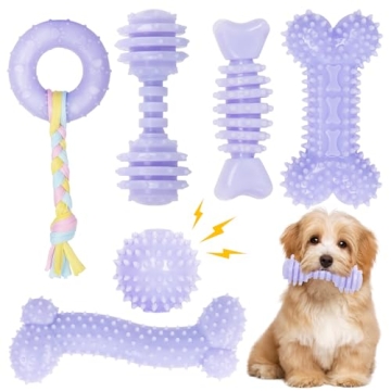 CGBD 6 Pack Dog Chew Toys, Purple, Small Dog Teething Toys, Soft Durable Interactive Toys for Puppie...