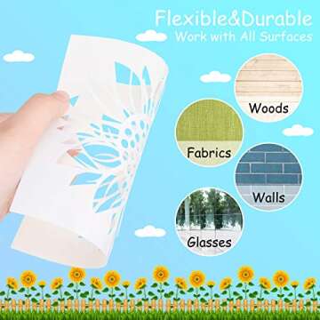 9 Pieces Reusable Painting Stencil tropical stencil Plastic Paint Stencils Summer Pattern Drawing Templates Stencils Reusable Craft Stencils for Painting (Sunflowers,5.9 x 5.9 Inches, 11 x 8.3 inches)